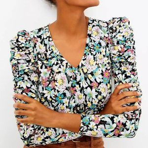 LOFT floral shirred puff sleeve top